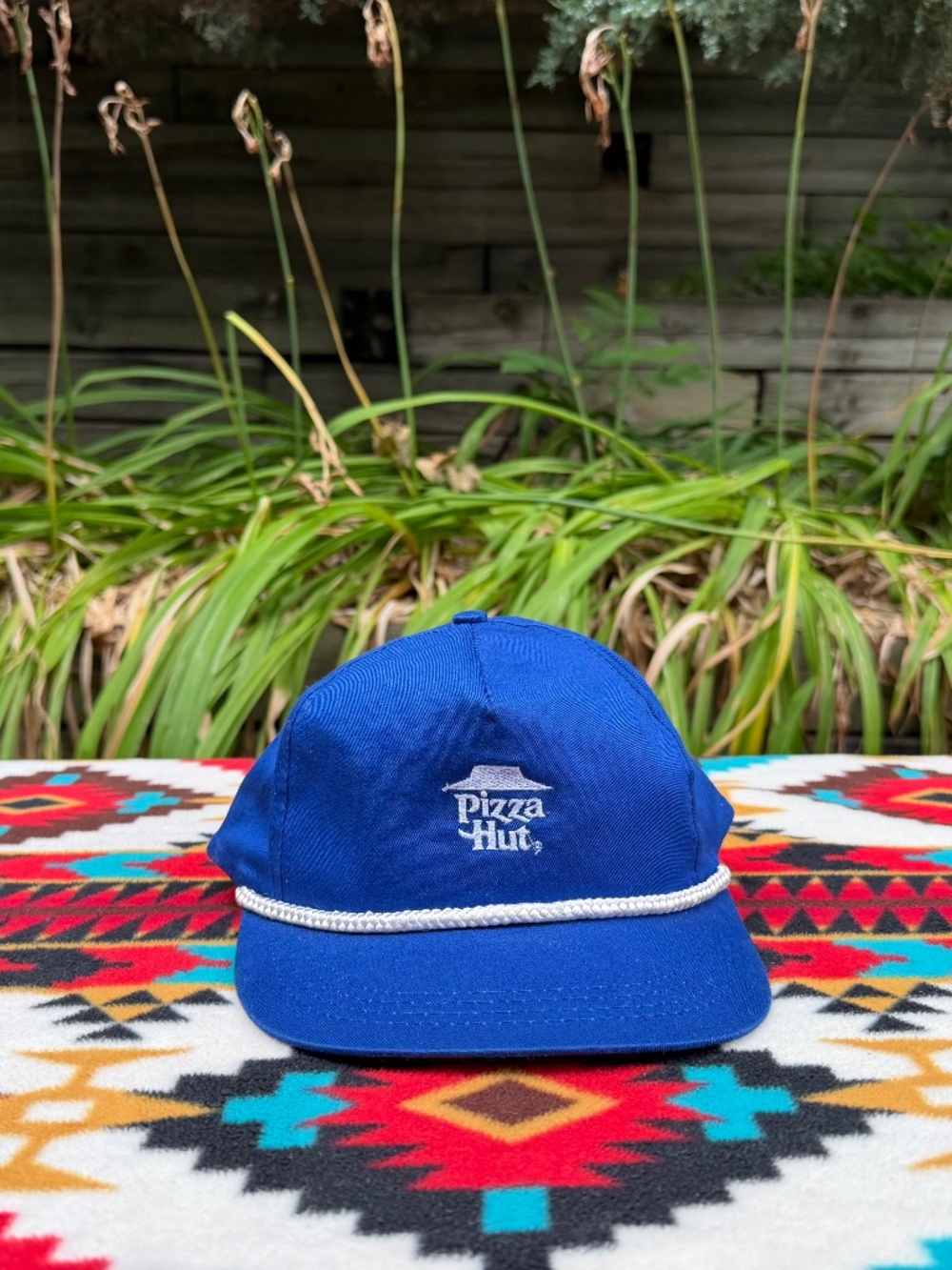 Vintage Pizza Hut Blue Rope Snapback Hat Uniform Cap Crest